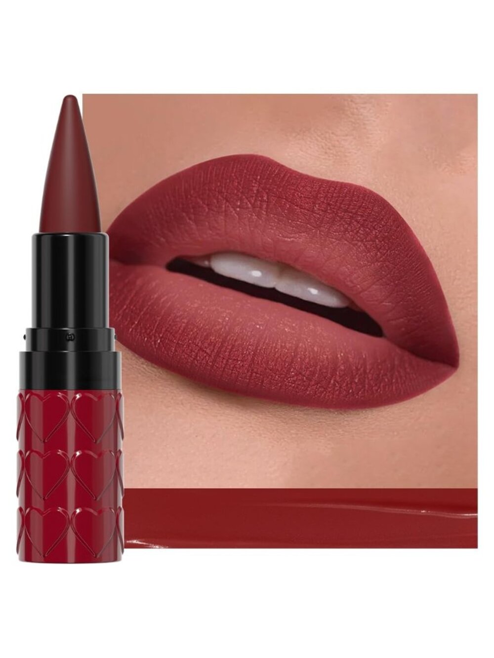 Women 1Pcs-C08 Dark Red Shimmery Metallic Cone-Tip Glitter Lipstick & Lip Liner